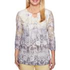 Alfred Dunner Charleston 3/4 Sleeve Split Crew Neck T-shirt-womens