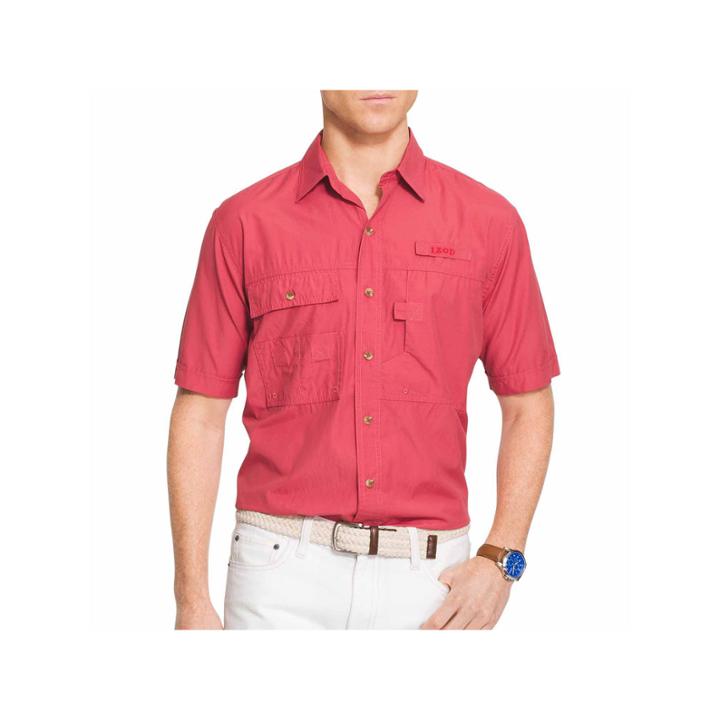 Izod Surfcaster Short Sleeve Solid Button Front Shirt