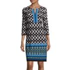 Studio 1 3/4-sleeve Split-neck Geo-print Shift Dress