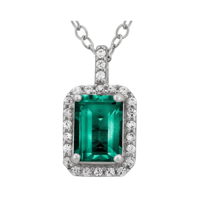 Lab-created Emerald & Cubic Zirconia Sterling Silver Pendant