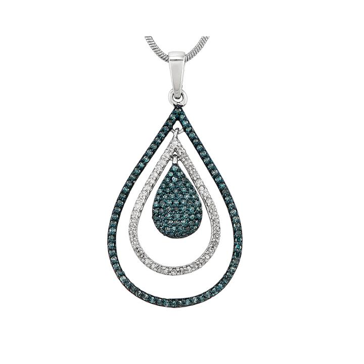 1/2 Ct. T.w. White And Color-enhanced Blue Diamond Sterling Silver Teardrop Pendant Necklace