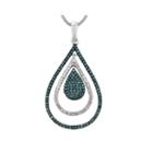 1/2 Ct. T.w. White And Color-enhanced Blue Diamond Sterling Silver Teardrop Pendant Necklace