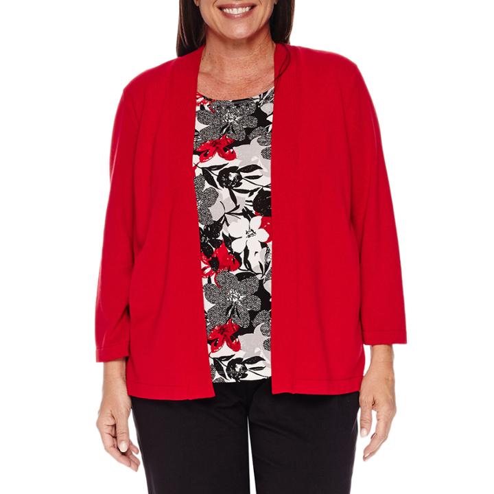 Alfred Dunner Wrap It Up 3/4 Sleeve Layered Sweaters-plus