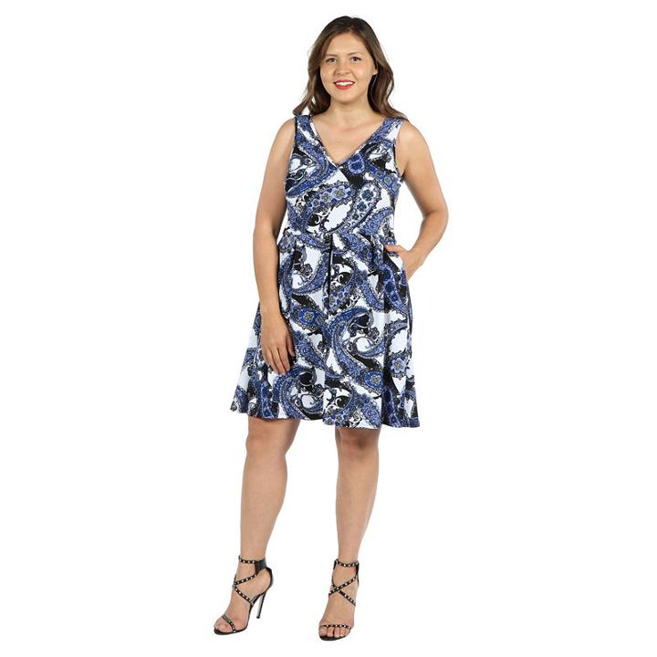 24seven Comfort Apparel Emi Blue And White Dress - Plus