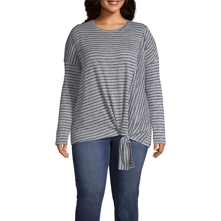 A.n.a. Long Sleeve Stripe Side Tie T-shirt - Plus