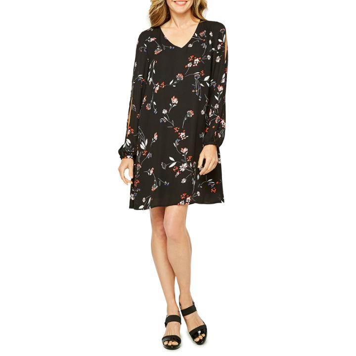 Worthington Long Sleeve Stripe Shift Dress