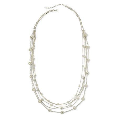 Vieste Simulated Pearl Silver-tone 5-row Station Necklace