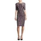 Danny & Nicole Elbow-sleeve Medallion-print Midi Sheath Dress