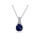 Womens Blue Sapphire Gold Over Silver Pendant Necklace
