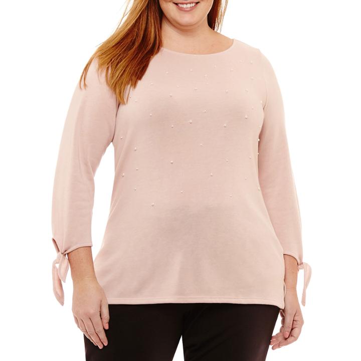 Liz Claiborne Tie Sleeve Pearl T-shirt-womens Plus