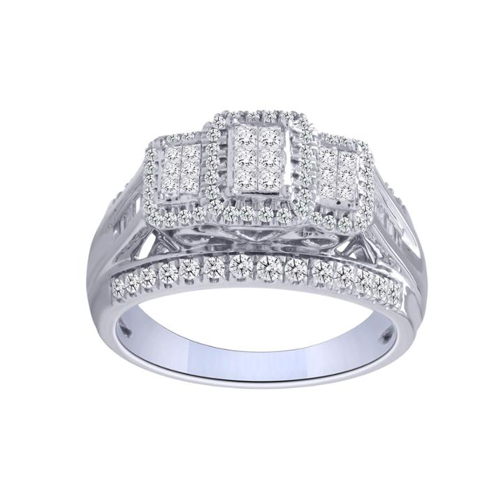 Womens 1 Ct. T.w. Princess White Diamond 10k Gold Engagement Ring
