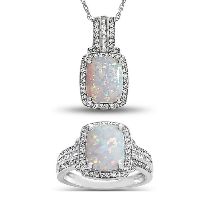 Lab Created Opal & Lab Created White Sapphire Sterling Silver 2 Pc. Boxed Set