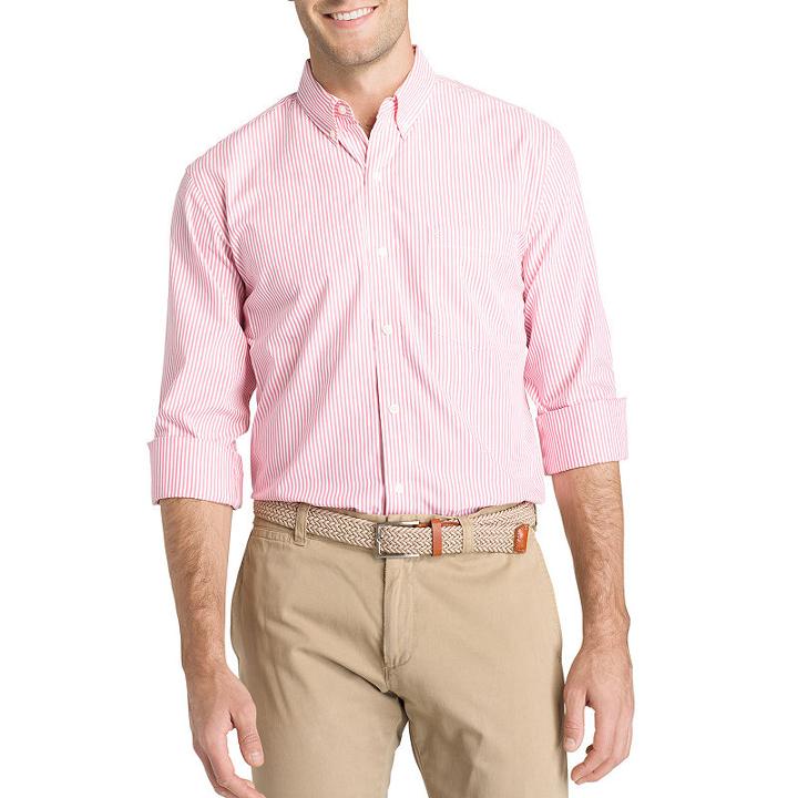 Izod Long Sleeve Sportflex Natural Stretch Stripe Woven Long Sleeve Stripe Button-front Shirt-big And Tall