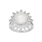 Certified Sofia Cultured Freshwater Pearl & Swarovski Cubic Zirconia Sterling Silver Ring