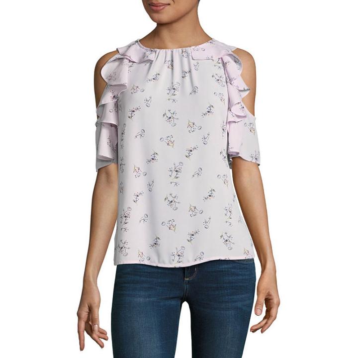Belle + Sky Short Sleeve Cold Shoulder Ruffle Top