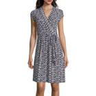 Liz Claiborne Cap-sleeve Diamond-geo Wrap Dress