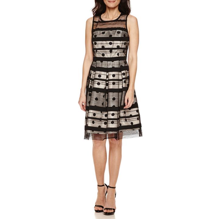 Studio 1 Sleeveless Striped Dot Fit-and-flare Dress - Petite