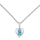 Womens Diamond Accent Blue Blue Topaz Heart Pendant Necklace