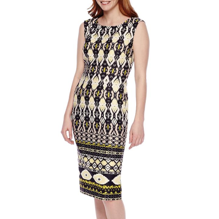Sl Fashions Sleeveless Tribal Print Midi Sheath Dress