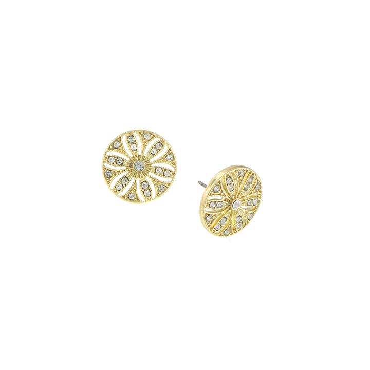 1928 Jewelry Gold-tone Crystal Disk Button Earrings