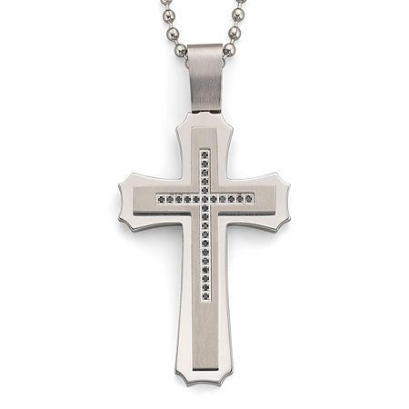 .15 Ct. T.w. Black Diamond Steel Cross Pendant Necklace