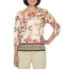 Alfred Dunner Sunset Canyon 3/4 Sleeve Split Crew Neck Geometric T-shirt-womens