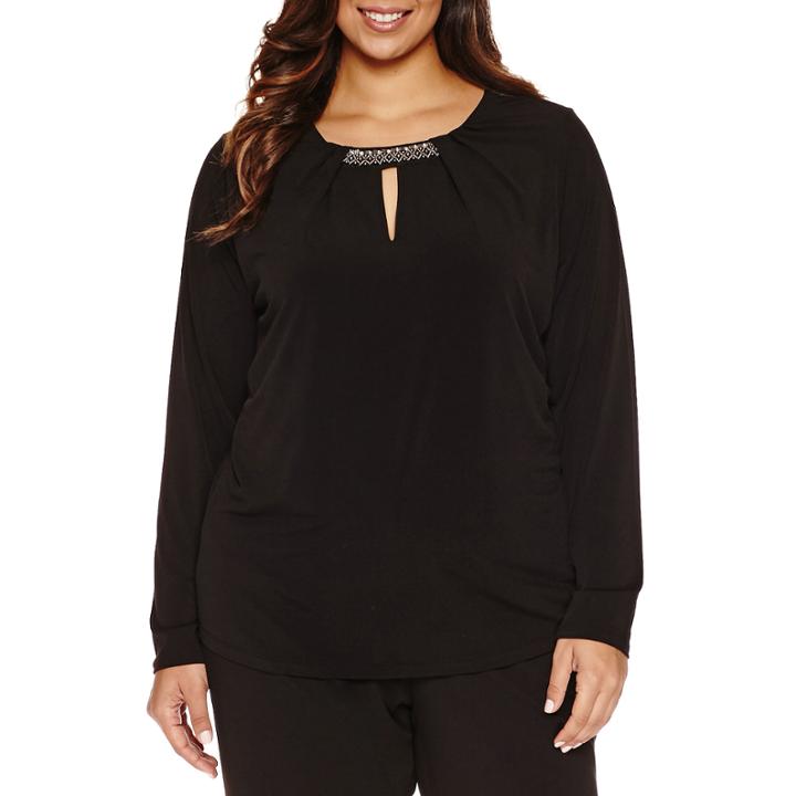 Liz Claiborne Long Sleeve Crew Neck Knit Blouse-plus