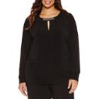 Liz Claiborne Long Sleeve Crew Neck Knit Blouse-plus