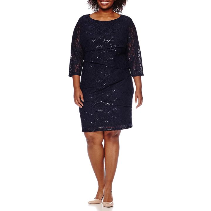 Rn Studio By Ronni Nicole 3/4-sleeve Lace Tiered Sheath Dress - Plus