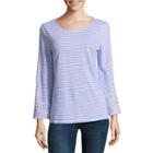 Liz Claiborne Eyelet Bell Sleeve Stripe T-shirt-womens
