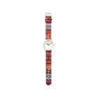 Olivia Pratt Womens Silver-tone Faux Mop Dial Red-yellow Patterned Fabric Strap Watch 10352tr