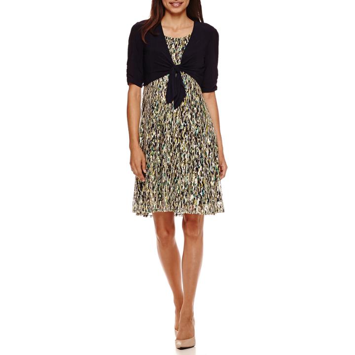 Perceptions Short-sleeve Tie-front Lace Jacket Dress - Petite