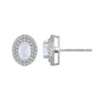 Lab-created Opal & Lab-create White Sapphire Double Halo Sterling Silver Stud Earrings