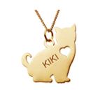 Personalized Sitting Cat 14k Yellow Gold Over Sterling Silver Pendant Necklace