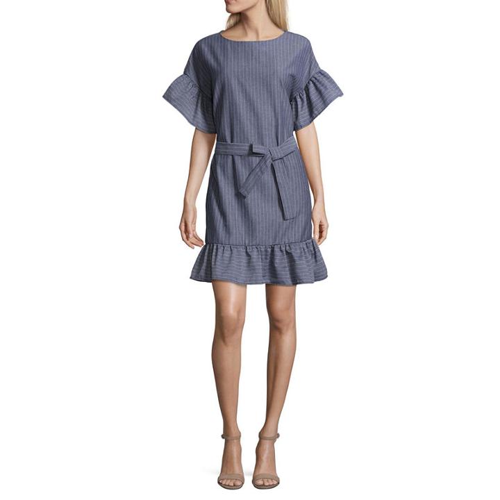 Weslee Rose Short Sleeve Belted Stripe Swing Dresses