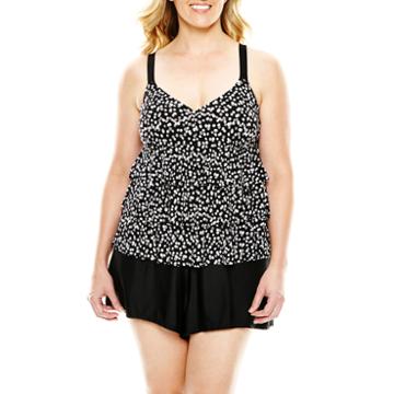 Delta Burke Polka Dot 3-tier Tankini Swim Top - Plus