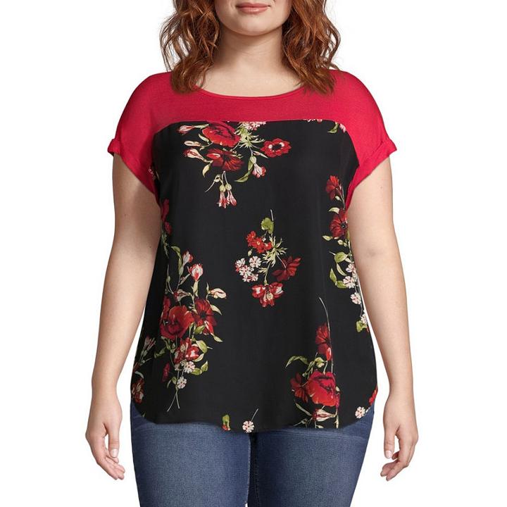 Alyx Short Sleeve Round Neck Floral T-shirt-womens Plus