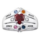 Personalized Womens Crystal Sterling Silver Heart Cocktail Ring