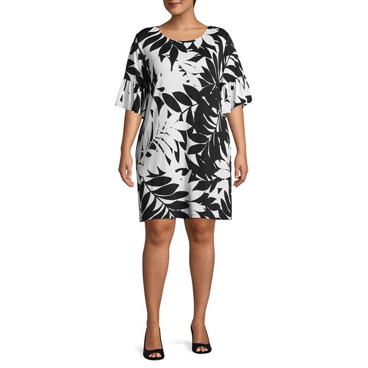 Lark Lane Island Hopping Swaying Palm Ruffle Sleeve Dress- Plus