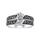 1/8 Ct. T.w. Diamond Leaf-detail Bridal Ring Set