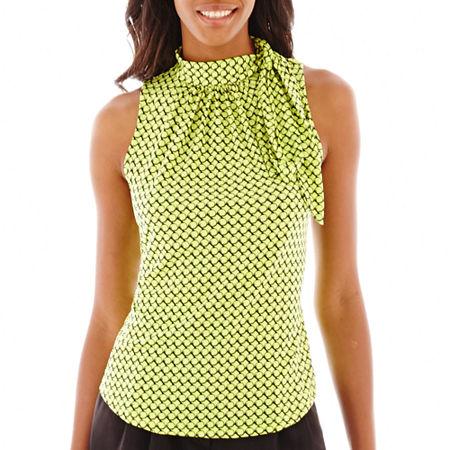 Liz Claiborne Sleeveless Tie-neck Print Top