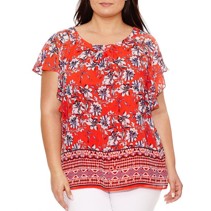 Alyx Short Sleeve Round Neck Woven Floral Blouse-plus
