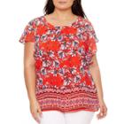 Alyx Short Sleeve Round Neck Woven Floral Blouse-plus