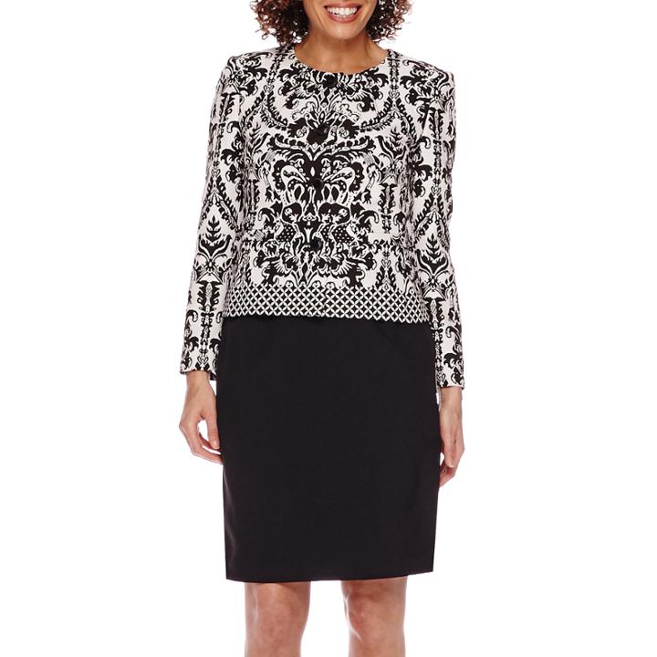 Isabella Long-sleeve Jacquard Jacket And Solid Skirt Suit Set - Petite