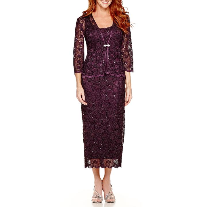 R & M Richards 3/4-sleeve Sequin Lace Jacket Dress