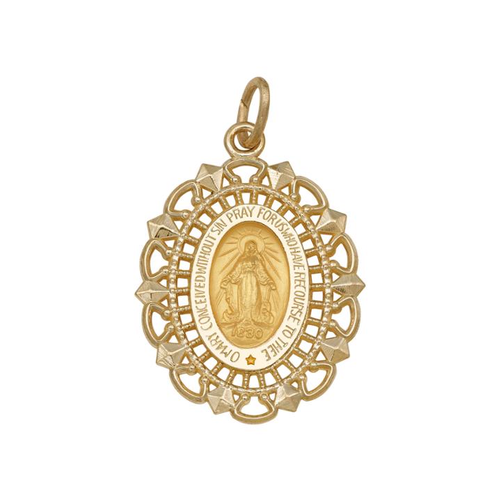 14k Yellow Gold Oval Framed Miraculous Medal Charm Pendant