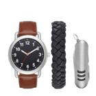 Fashion Watches Mens Black Dial Brown Watch Boxed Set