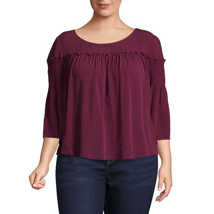 Arizona 3/4 Sleeve Round Neck Woven Blouse-juniors Plus