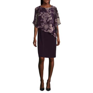 Connected Apparel Elbow Sleeve Floral Sheath Dress