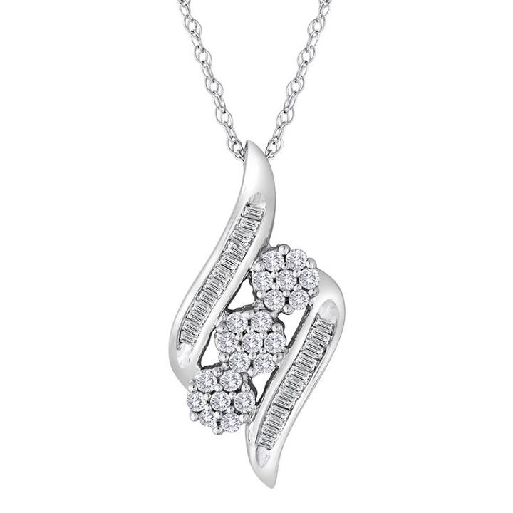 Diamond Blossom 1/10 Ct Tw Diamond Cluster 10k White Gold Swirl Pendant Necklace